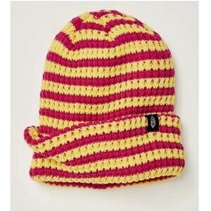 NWT FP Movement Stripe It Up Cool Down Beanie in Pink Lemonade yellow new hat